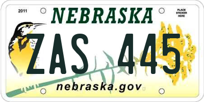 NE license plate ZAS445