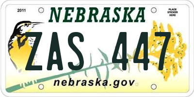 NE license plate ZAS447