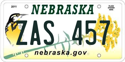 NE license plate ZAS457