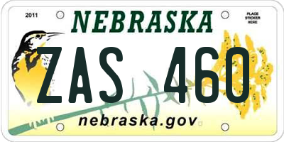 NE license plate ZAS460