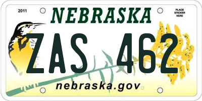 NE license plate ZAS462