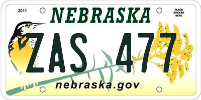 NE license plate ZAS477