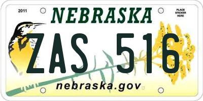 NE license plate ZAS516