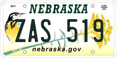 NE license plate ZAS519