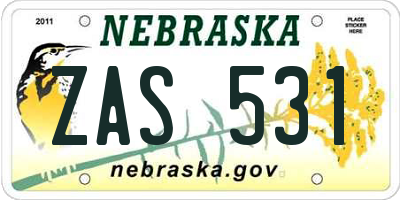 NE license plate ZAS531