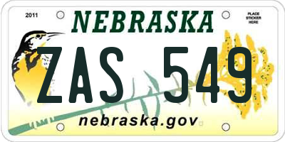 NE license plate ZAS549