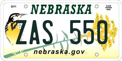 NE license plate ZAS550