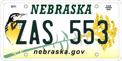 NE license plate ZAS553