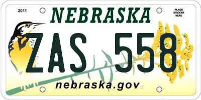 NE license plate ZAS558