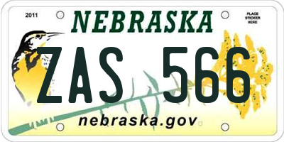 NE license plate ZAS566