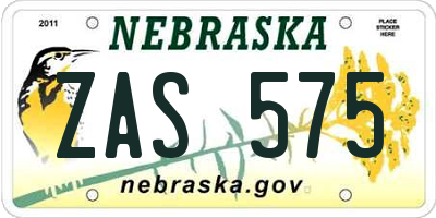 NE license plate ZAS575