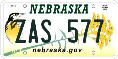NE license plate ZAS577