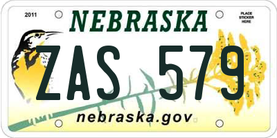 NE license plate ZAS579