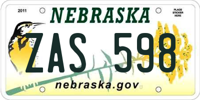 NE license plate ZAS598