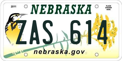 NE license plate ZAS614