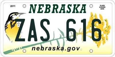 NE license plate ZAS616