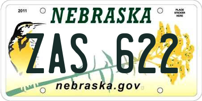 NE license plate ZAS622