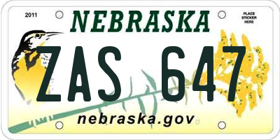 NE license plate ZAS647
