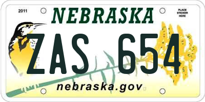 NE license plate ZAS654