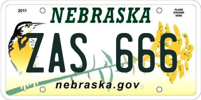 NE license plate ZAS666