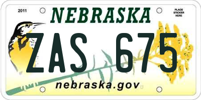 NE license plate ZAS675