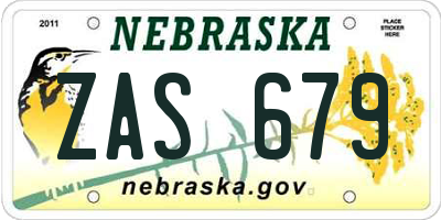 NE license plate ZAS679