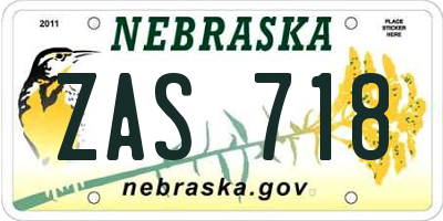 NE license plate ZAS718