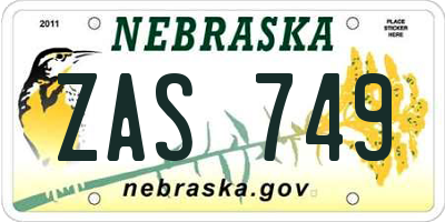 NE license plate ZAS749