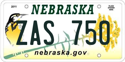 NE license plate ZAS750