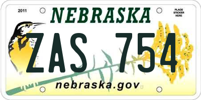 NE license plate ZAS754