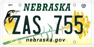NE license plate ZAS755