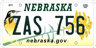 NE license plate ZAS756