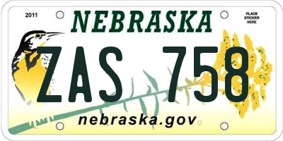 NE license plate ZAS758