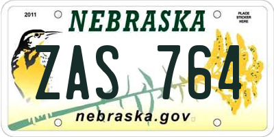 NE license plate ZAS764
