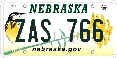 NE license plate ZAS766