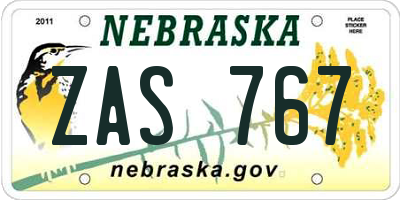NE license plate ZAS767
