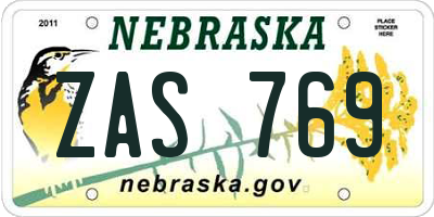NE license plate ZAS769