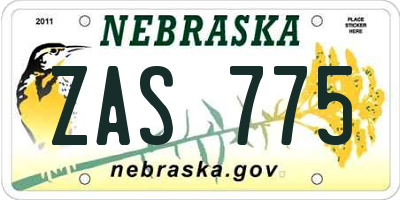 NE license plate ZAS775