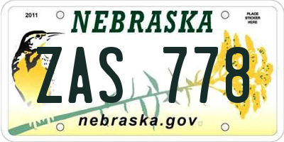 NE license plate ZAS778