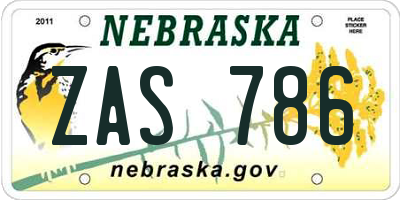 NE license plate ZAS786