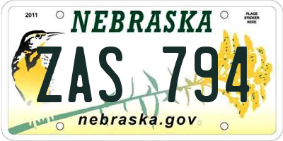 NE license plate ZAS794