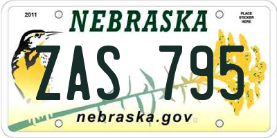NE license plate ZAS795