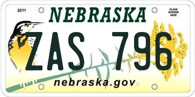 NE license plate ZAS796