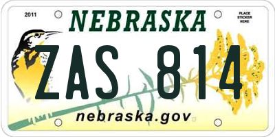 NE license plate ZAS814