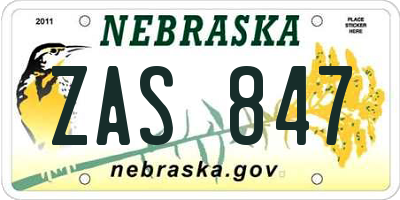 NE license plate ZAS847