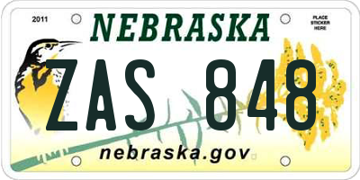 NE license plate ZAS848