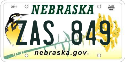 NE license plate ZAS849
