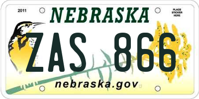 NE license plate ZAS866