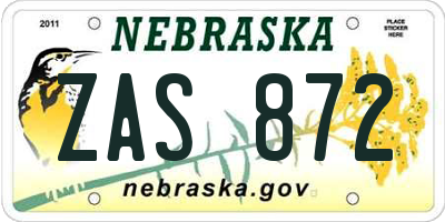 NE license plate ZAS872