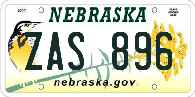 NE license plate ZAS896